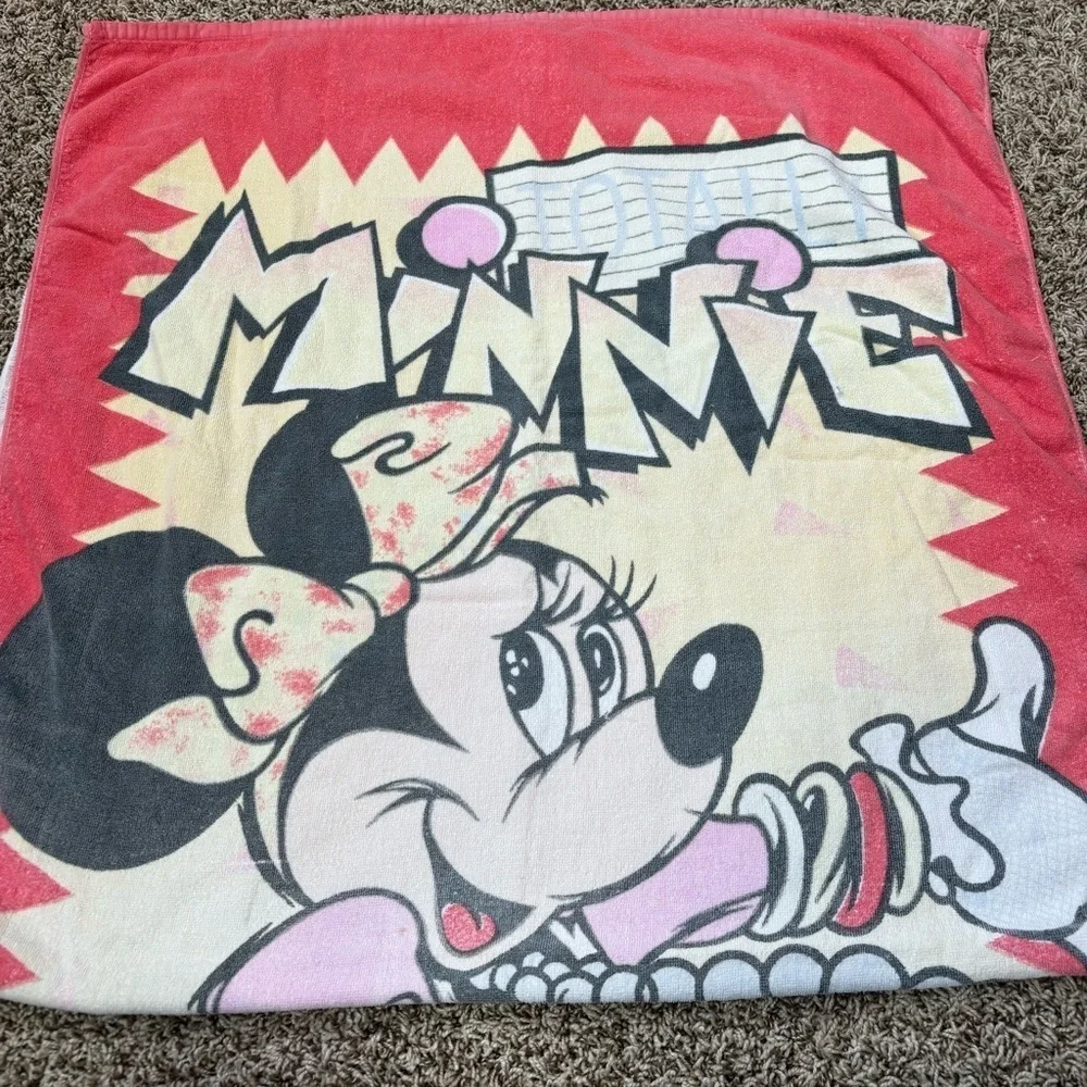 VINTAGE 80s-90s Disney Minnie Mouse Beach‎ Towel Pool Swimming *Flaws from Age*